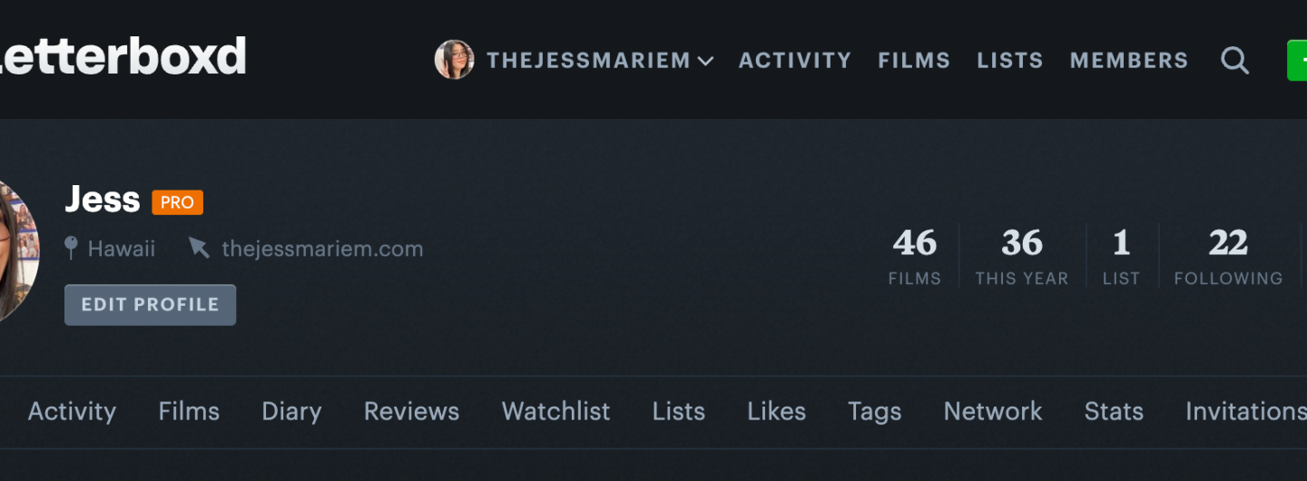 Letterboxd Profile for TheJessMarieM, screenshotted with Profile Analytics such as Follower counts